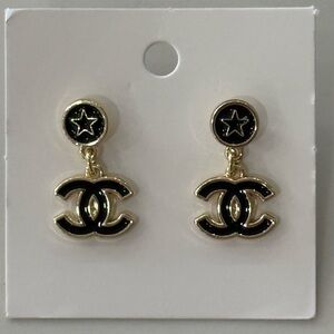 Fashion Jewelry Black and Gold Star Earrings